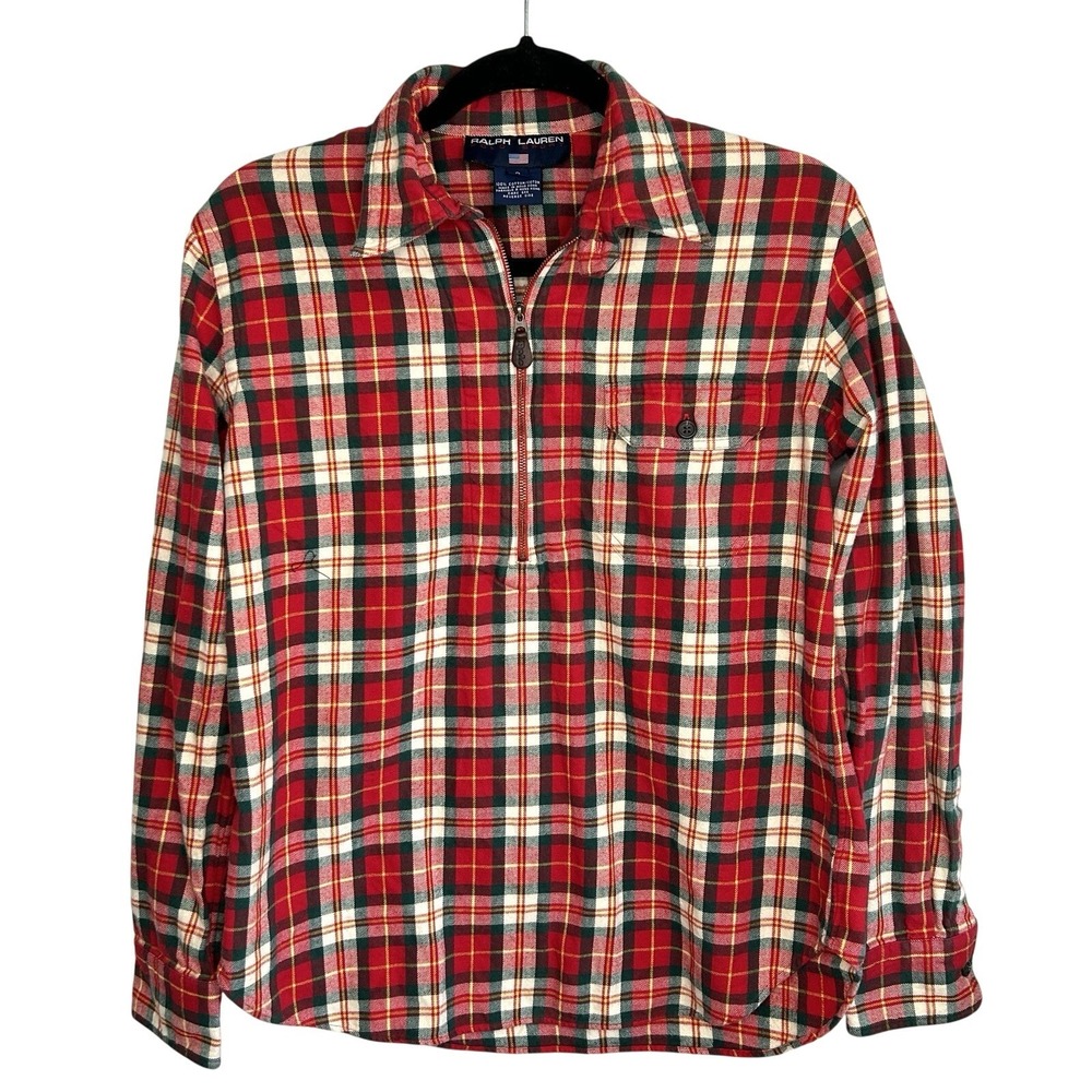 VIntage Ralph Laure Polo Sport 1/2 Zip Shirt 8 Preppy Flannel Plaid Heritage‎